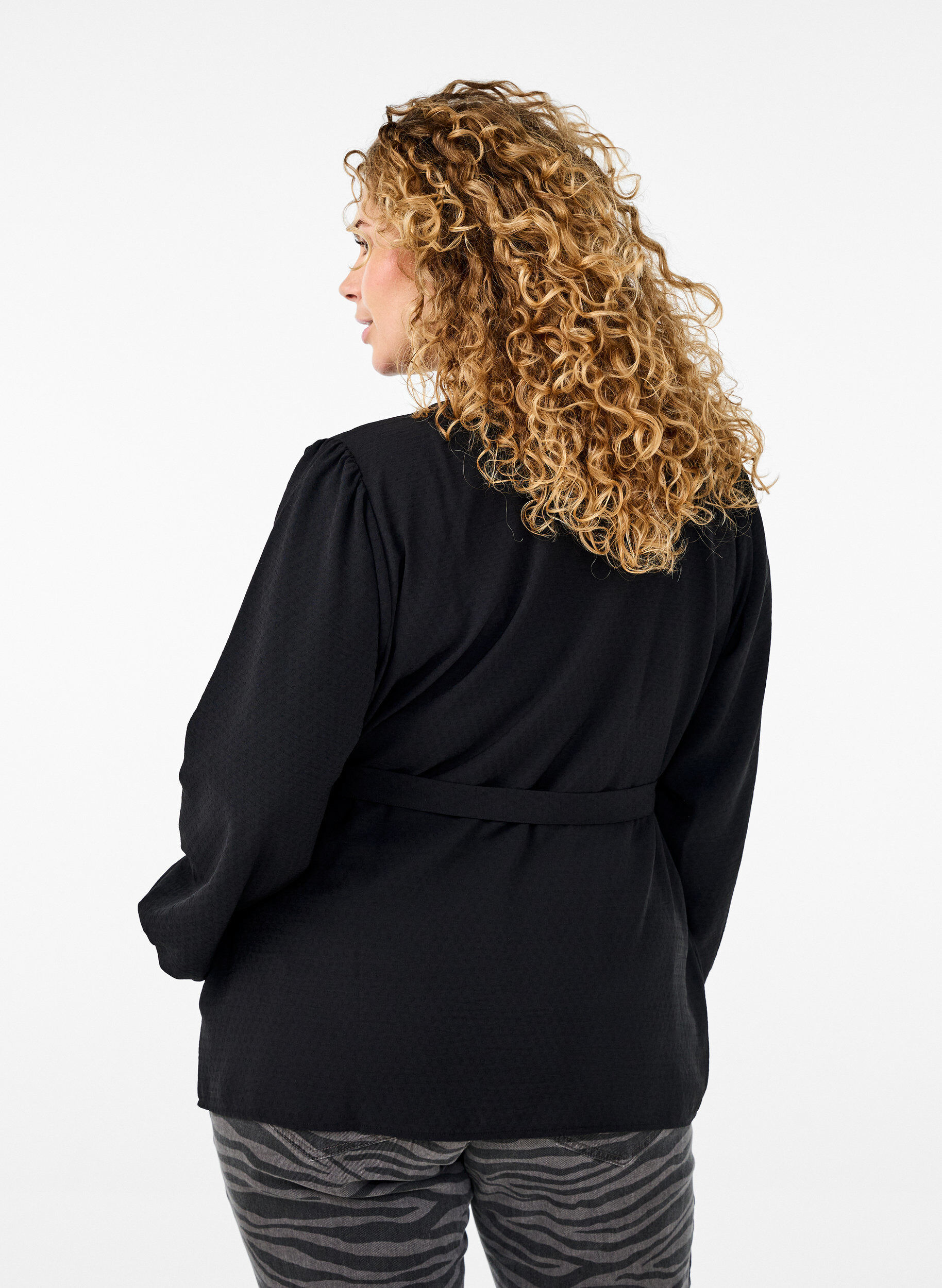 ZizziWickelbluse mit Bindeband und langen &Auml;rmeln, Schwarz, Model image number 2