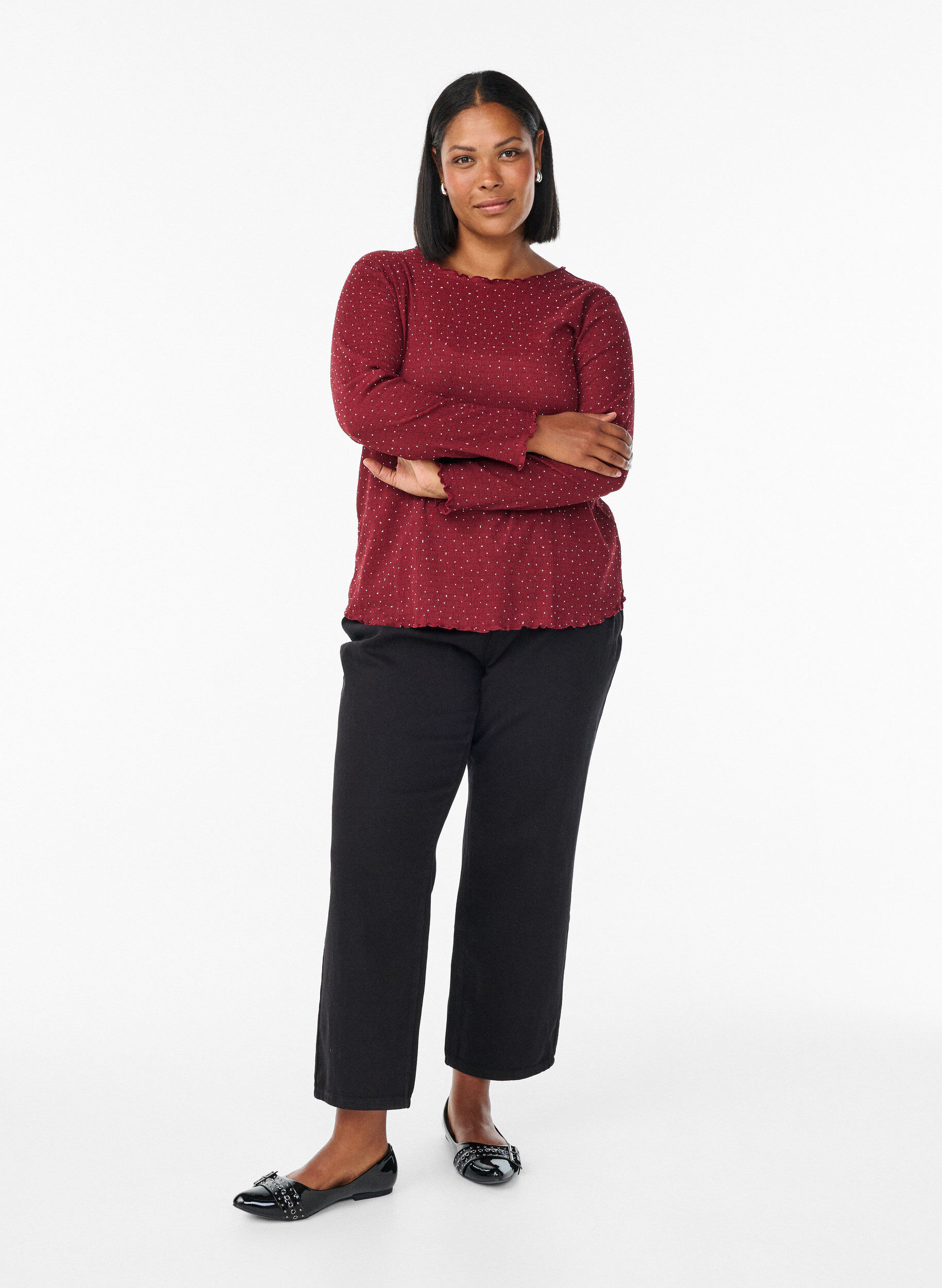 ZizziLang&auml;rmelige Bluse mit Strasssteinen, Dunkles Bordeaux, Model image number 1