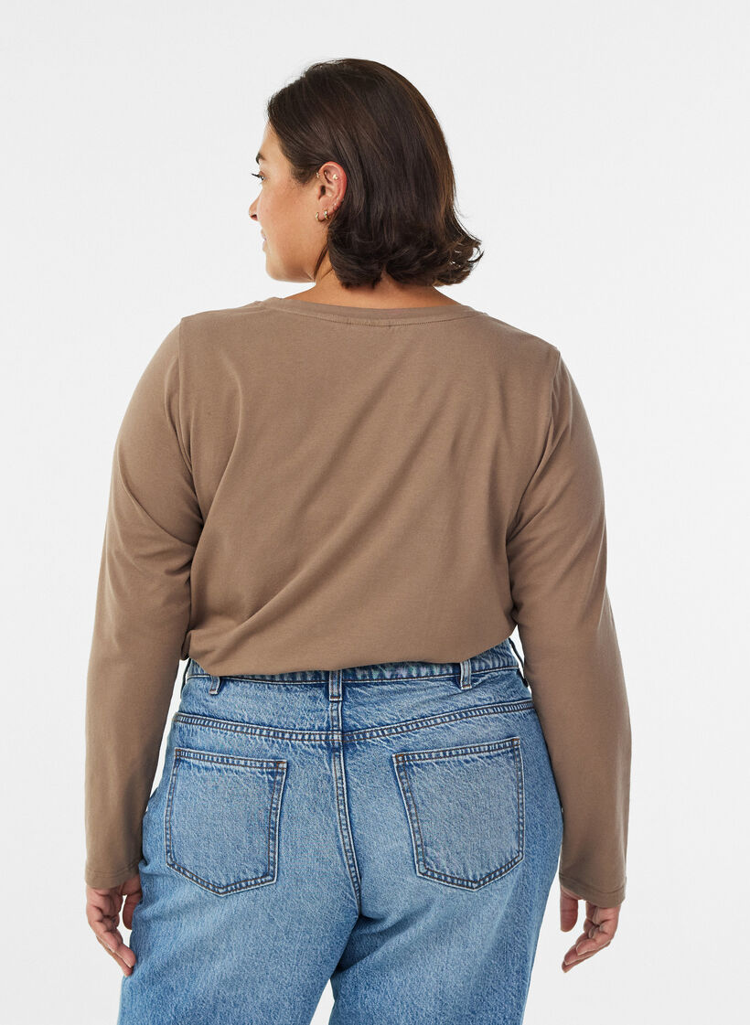 Basic Bluse aus Jersey mit langen Ärmeln, Braun, Model image number 2