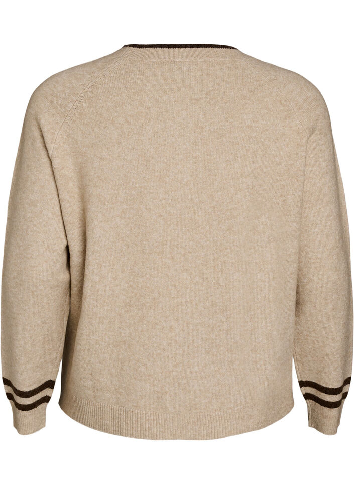 Pullover mit Logo und Kontraststreifen, Beige, Packshot image number 1