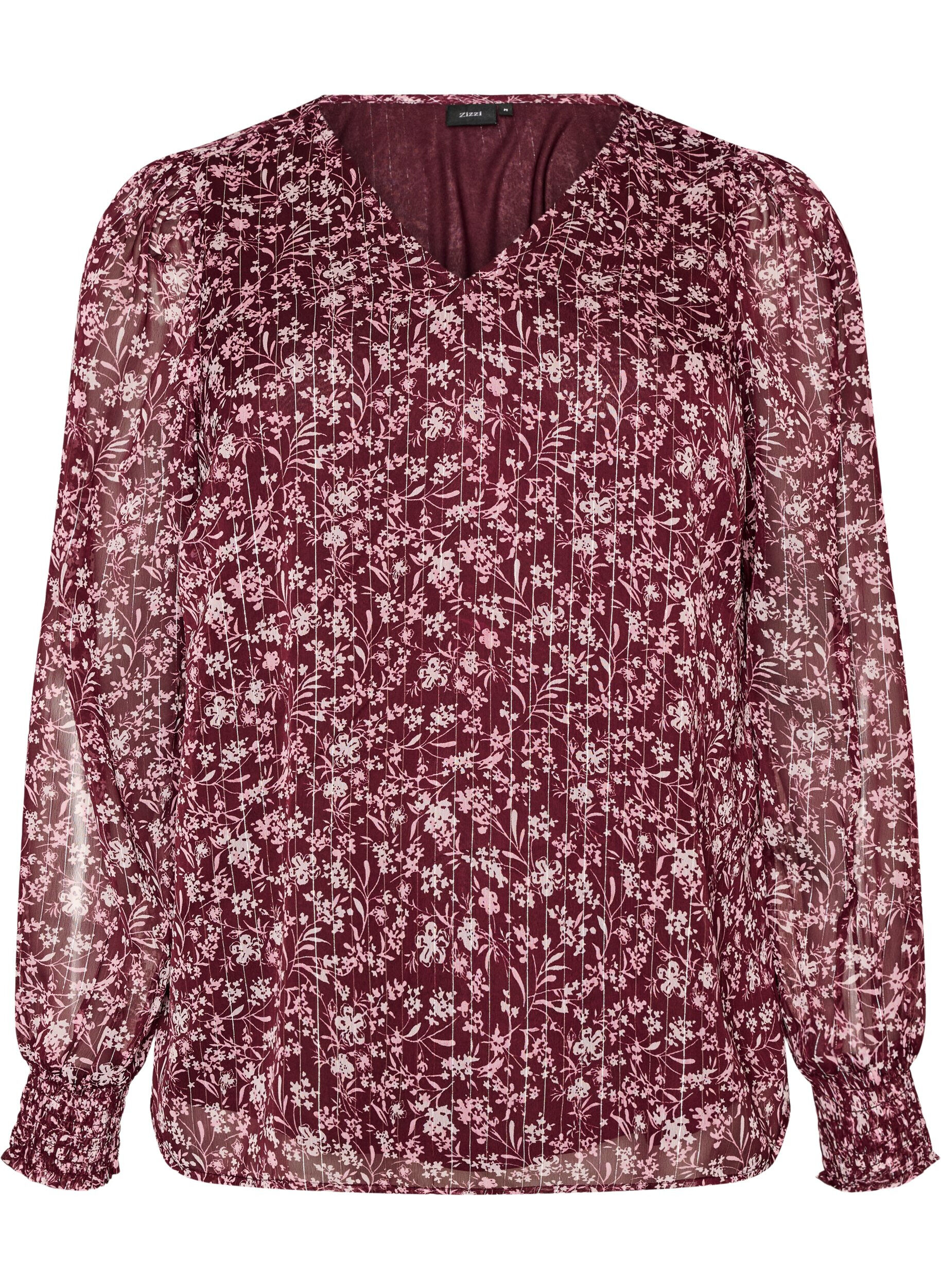 ZizziBluse mit gebl&uuml;mtem Print und Glitzerfaden, Rot, Packshot image number 0