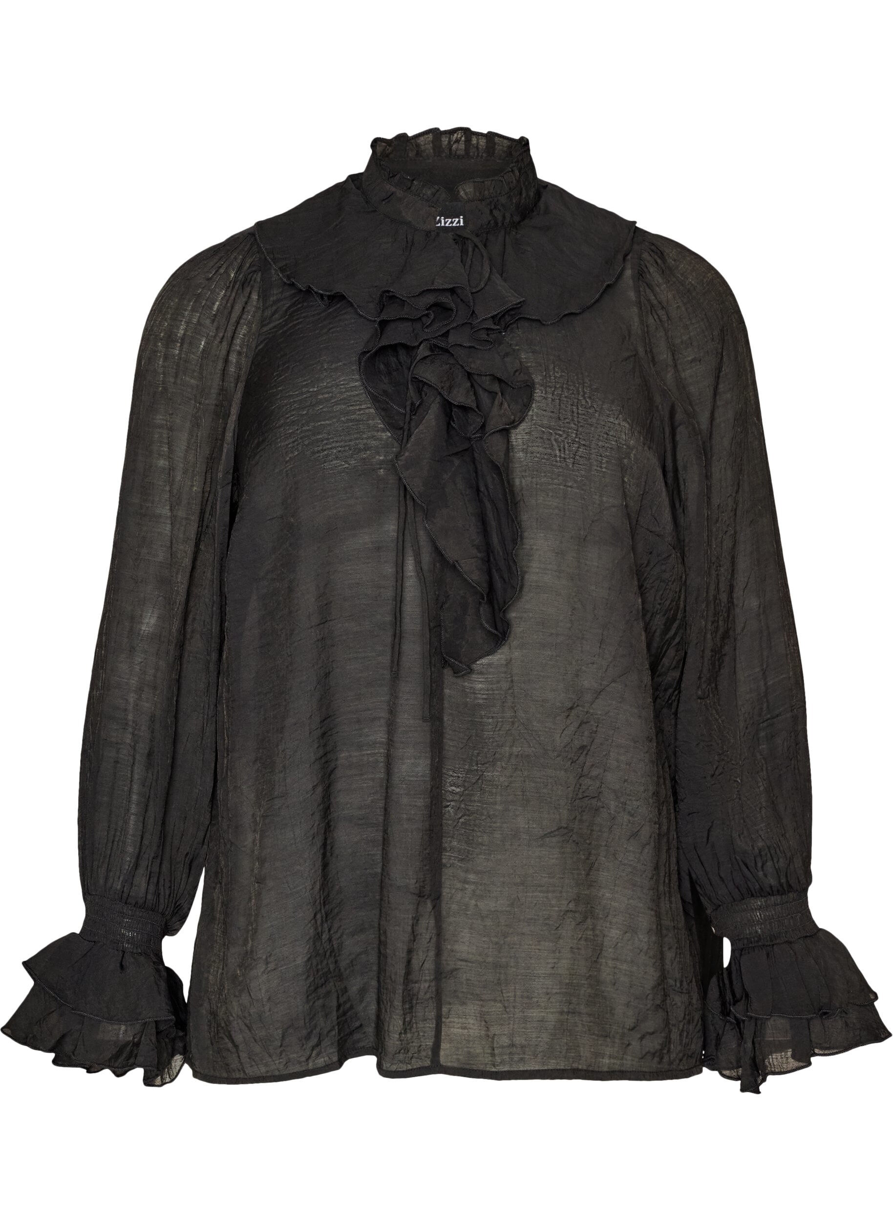 Viskosebluse mit R&uuml;schen und langen &Auml;rmeln