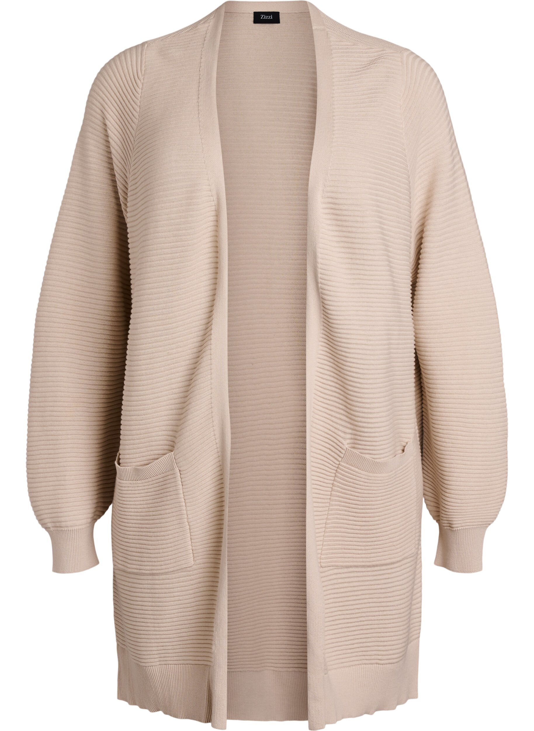 ZizziLange, gerippte Baumwoll-Strickjacke, Beige, Packshot image number 0