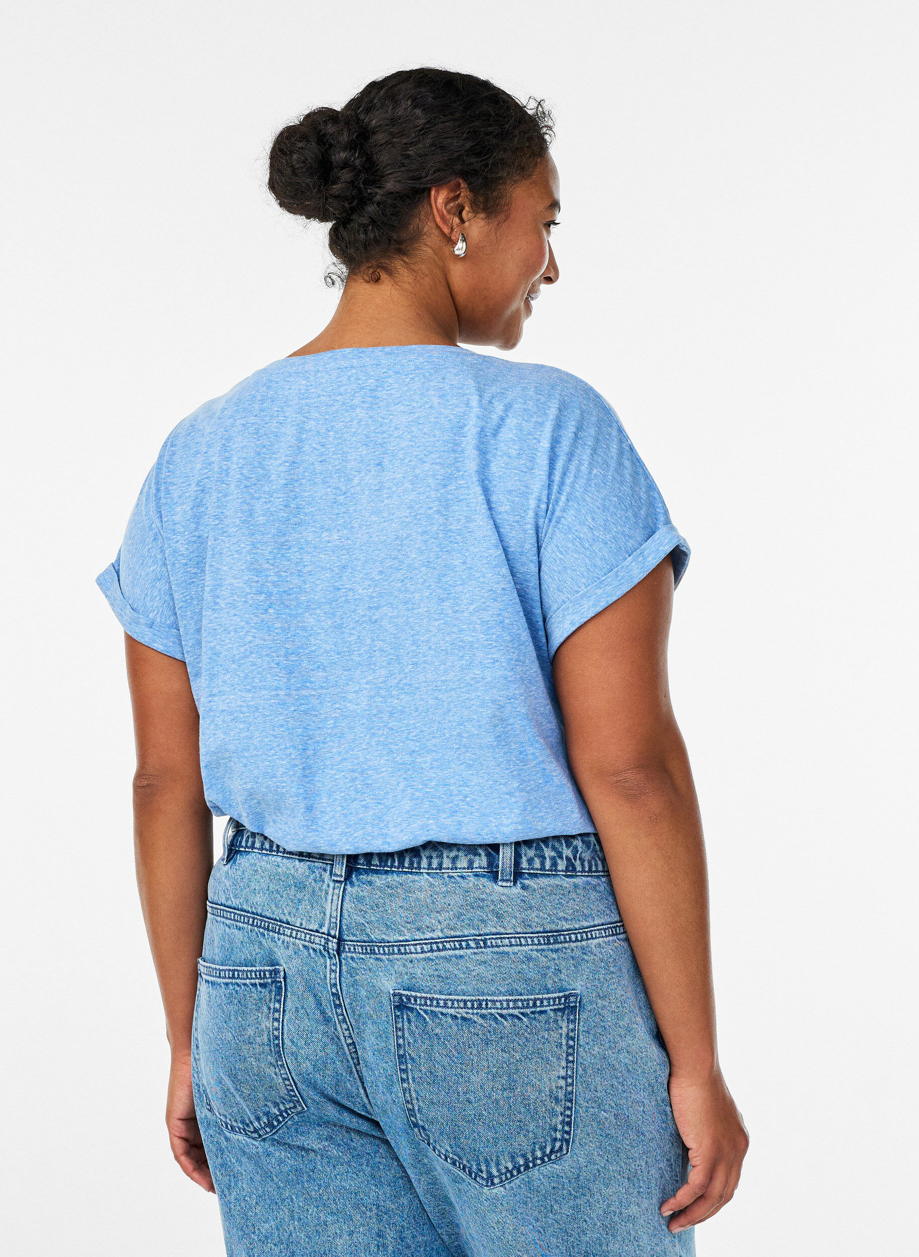 ZizziMelange T-Shirt mit kurzen &Auml;rmeln, Blau, Model image number 2