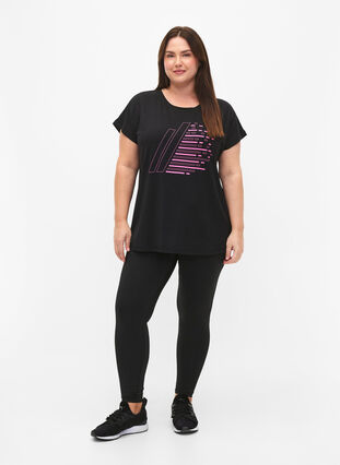 Trainingsshirt mit kurzen Ärmeln und Print, Black/Sugar Plum, Model image number 2