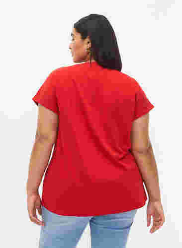 Kurzärmeliges T-Shirt aus einer Baumwollmischung, Tango Red, Model image number 1