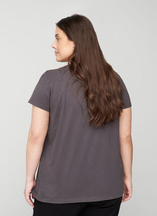 Kurzarm T-Shirt aus Baumwolle mit V-Ausschnitt, Black Acid, Model image number 1