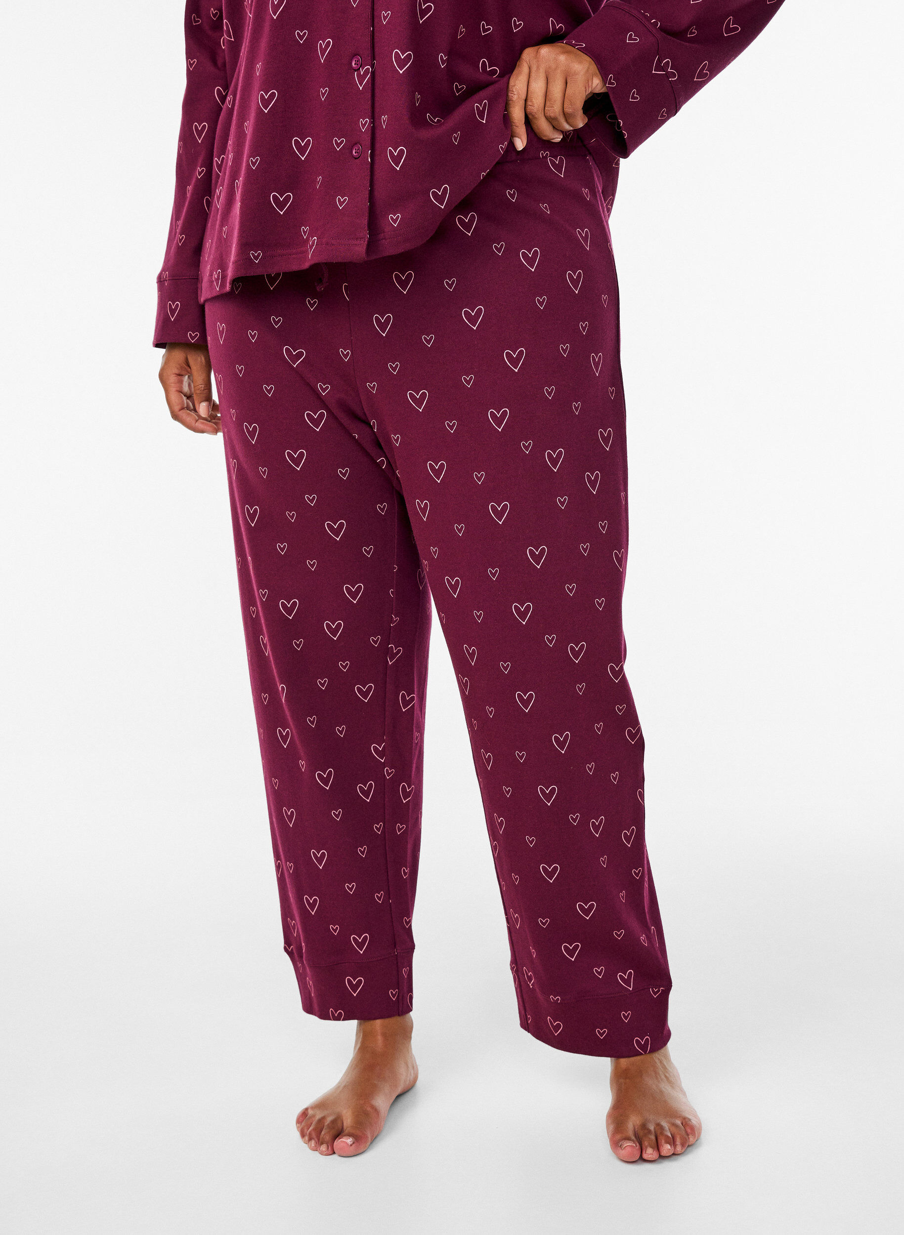 ZizziBaumwoll-Pyjamahose mit hohem Bund, Dunkles Bordeaux, Model image number 2