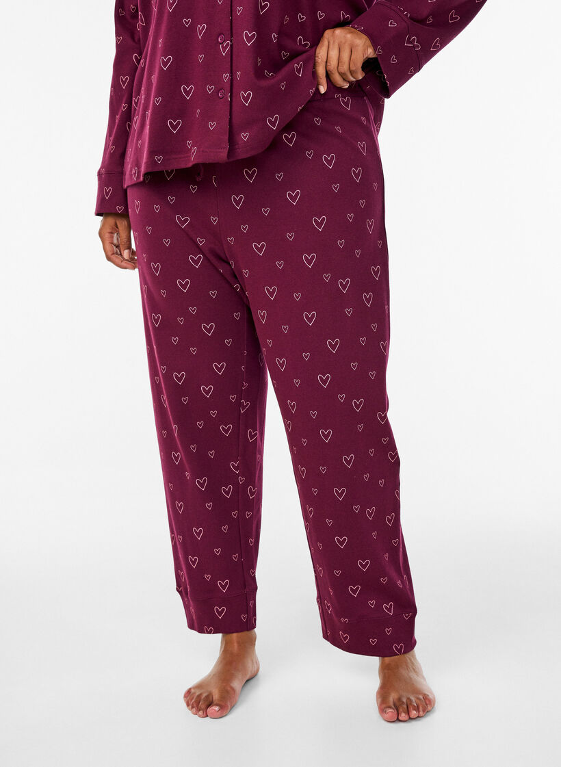Baumwoll-Pyjamahose mit hohem Bund, Dunkles Bordeaux, Model