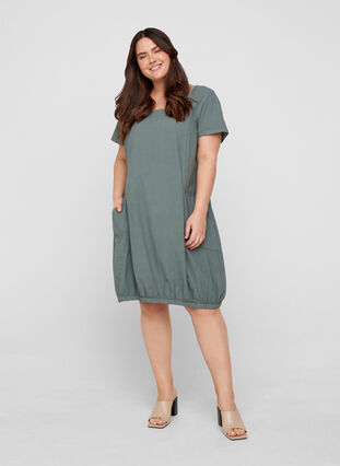 Kurzarm Kleid aus Baumwolle, Balsam Green, Model image number 2