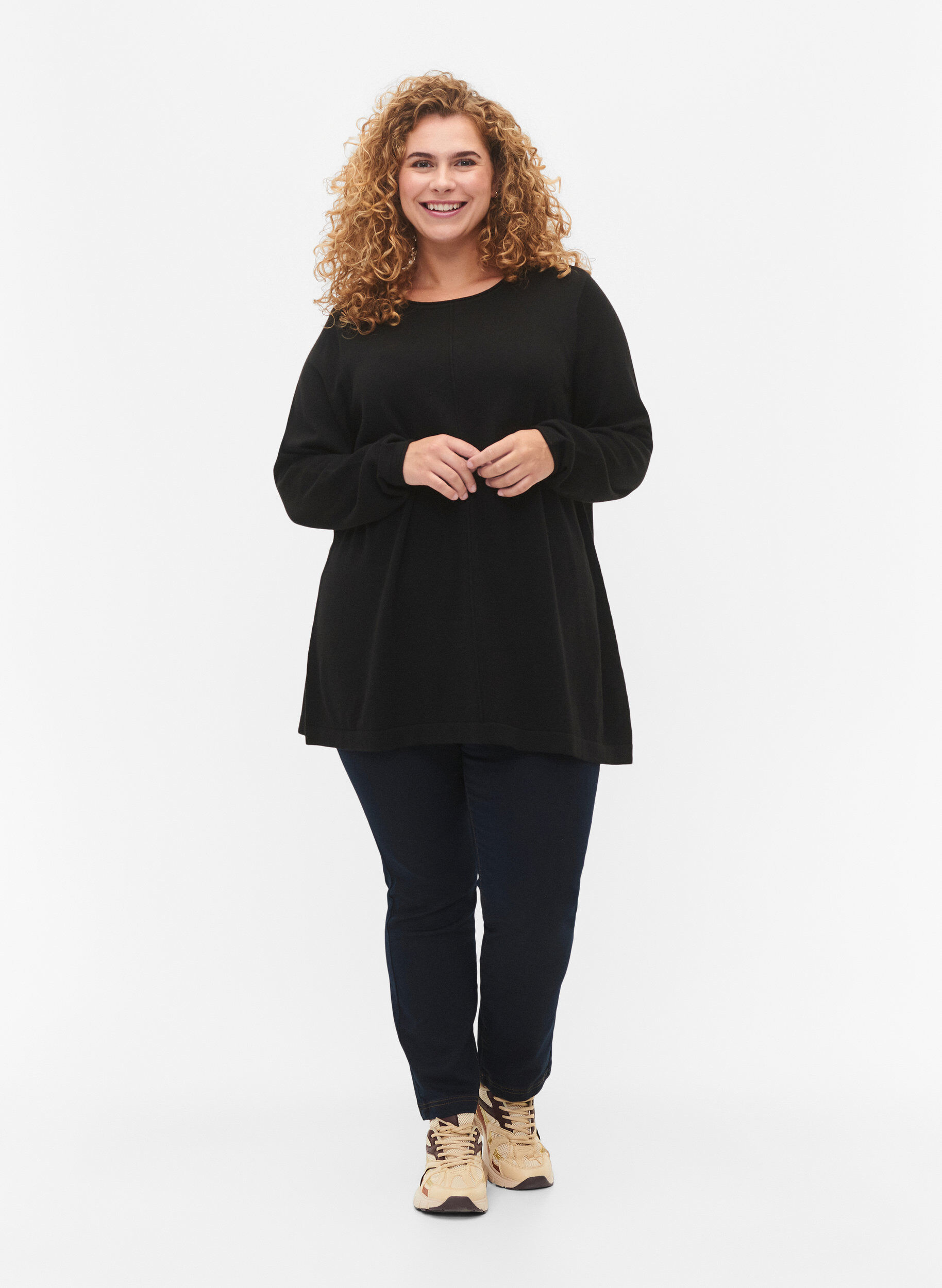 ZizziGestrickte Bluse aus Baumwoll-Viskose-Mischung, Schwarz, Model image number 1