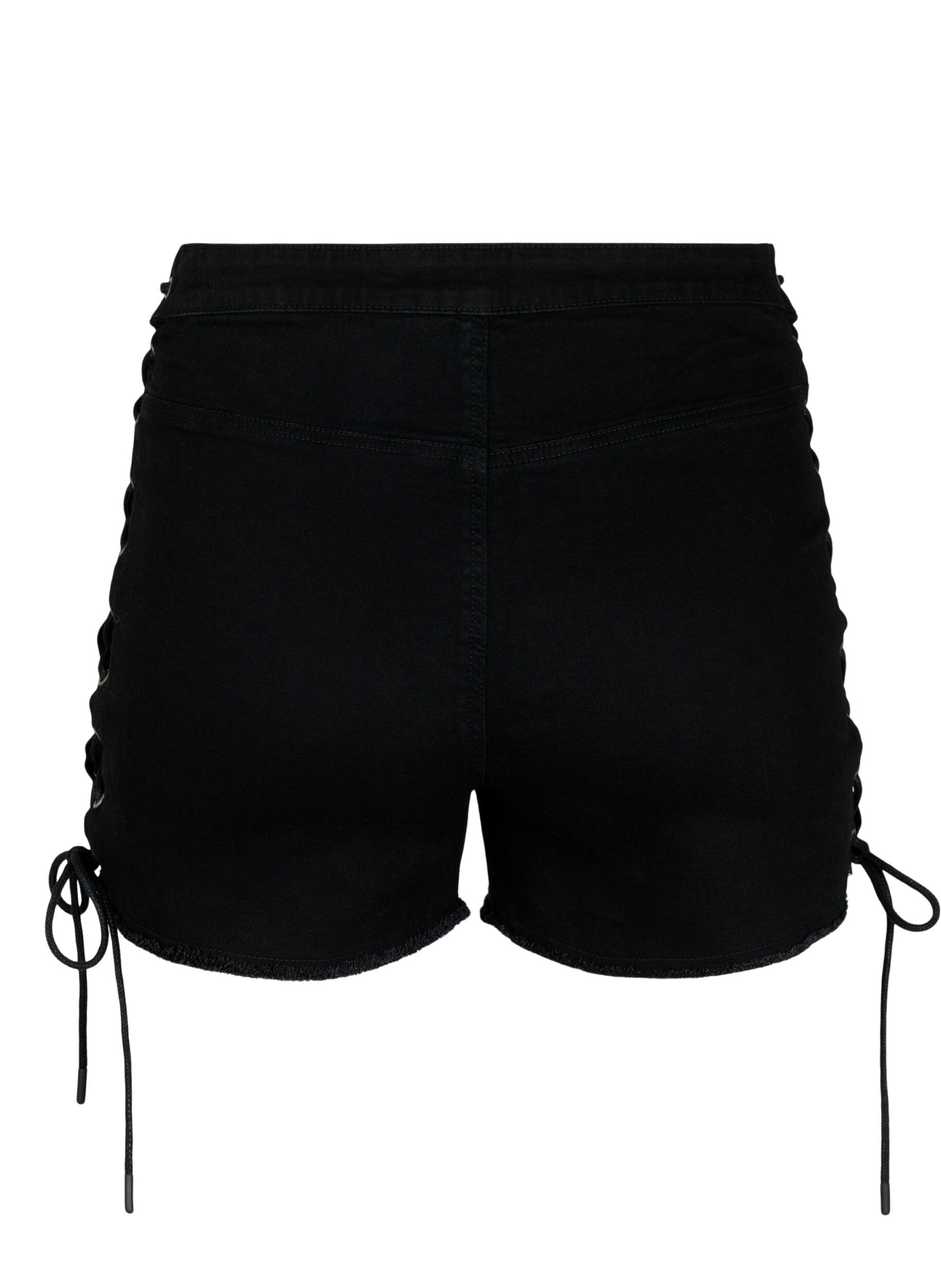 ZizziGerippte Jeansshorts mit Schn&uuml;ren, Black Denim, Packshot image number 1
