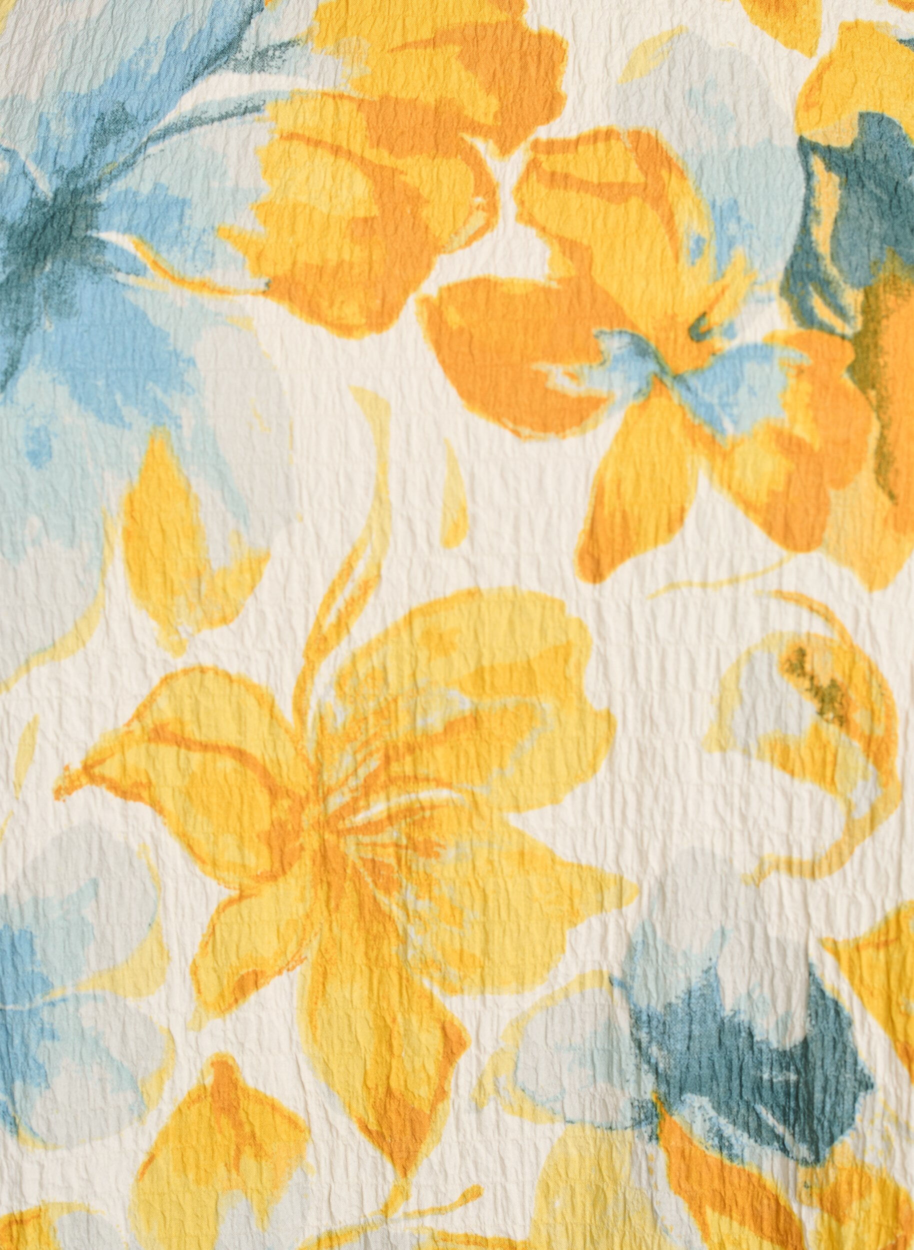 ZizziKurzes Kleid mit gecrinkelter Textur und kurzen &Auml;rmeln, Gelb, Packshot image number 2