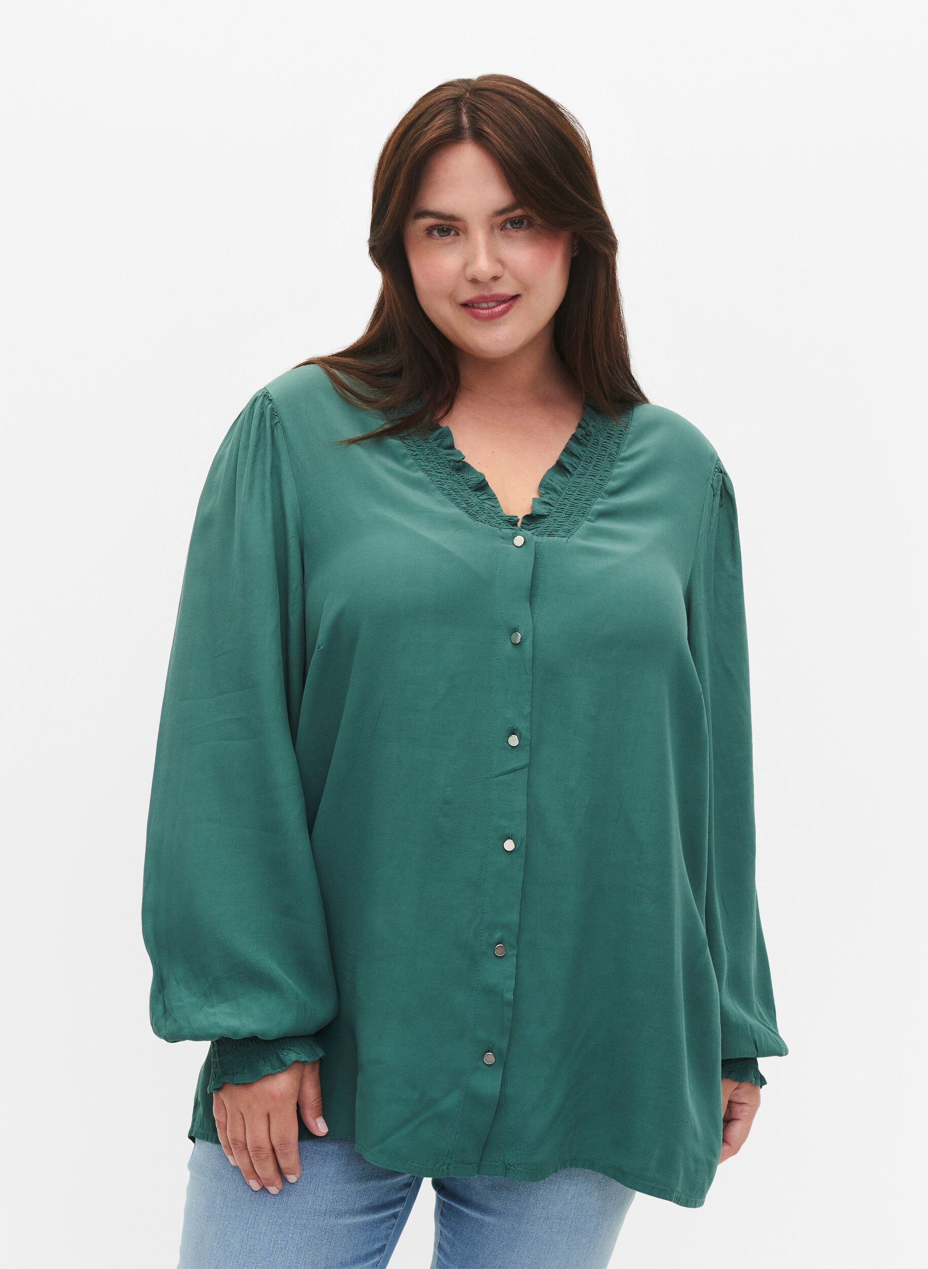ZizziLang&auml;rmlige Bluse aus Viskose, Sea Pine, Model image number 0