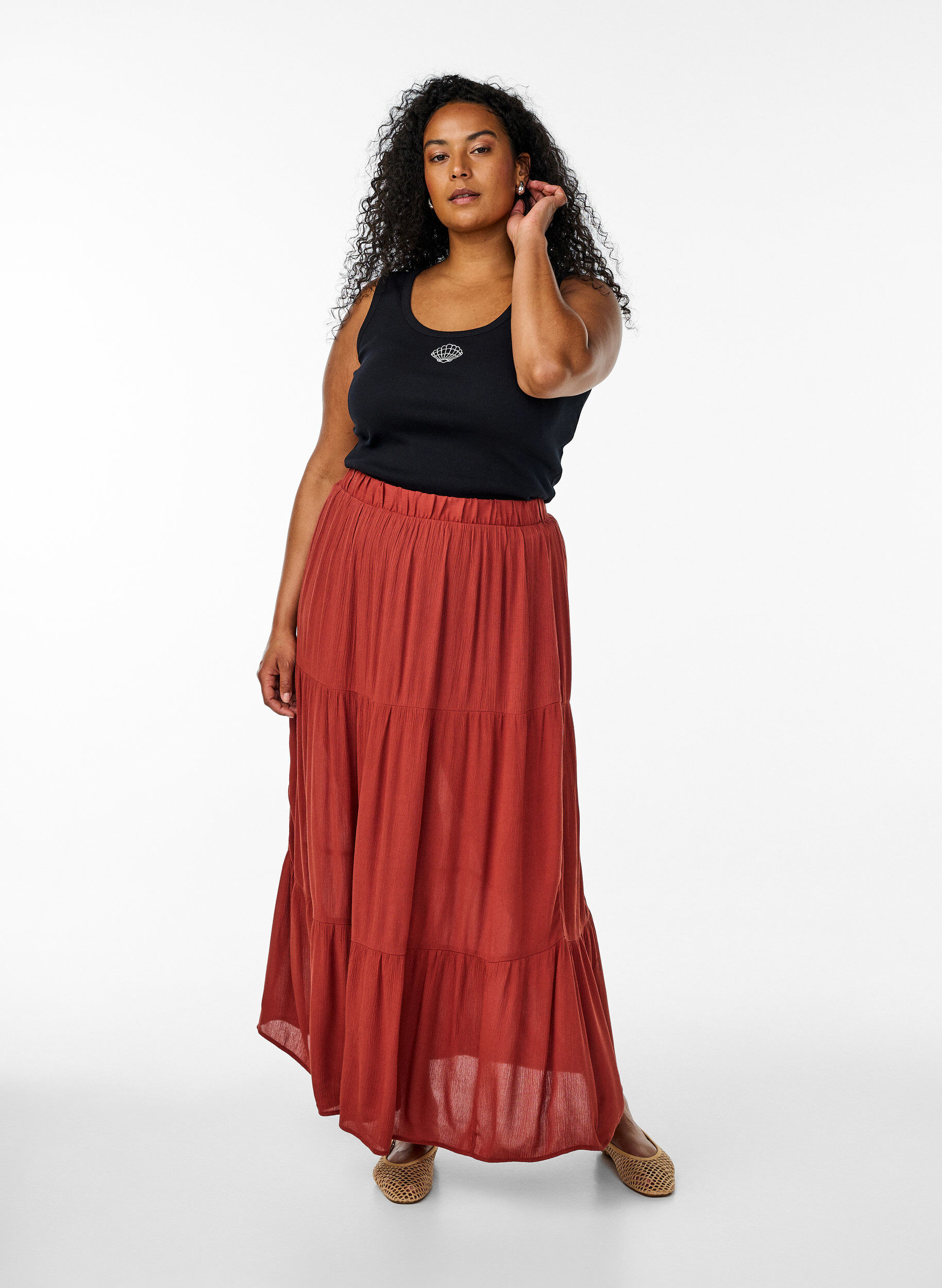 ZizziTailleiertes Top mit Motiv, Schwarz, Model image number 1