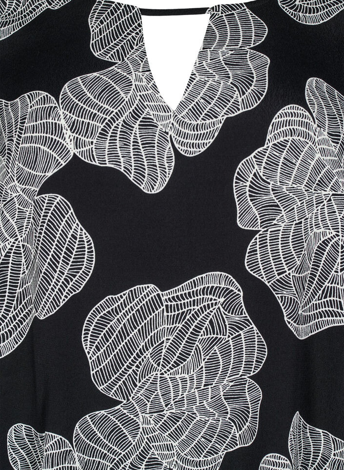 Kurz&auml;rmelige Bluse aus Viskose mit Print, Schwarz, Packshot image number 2