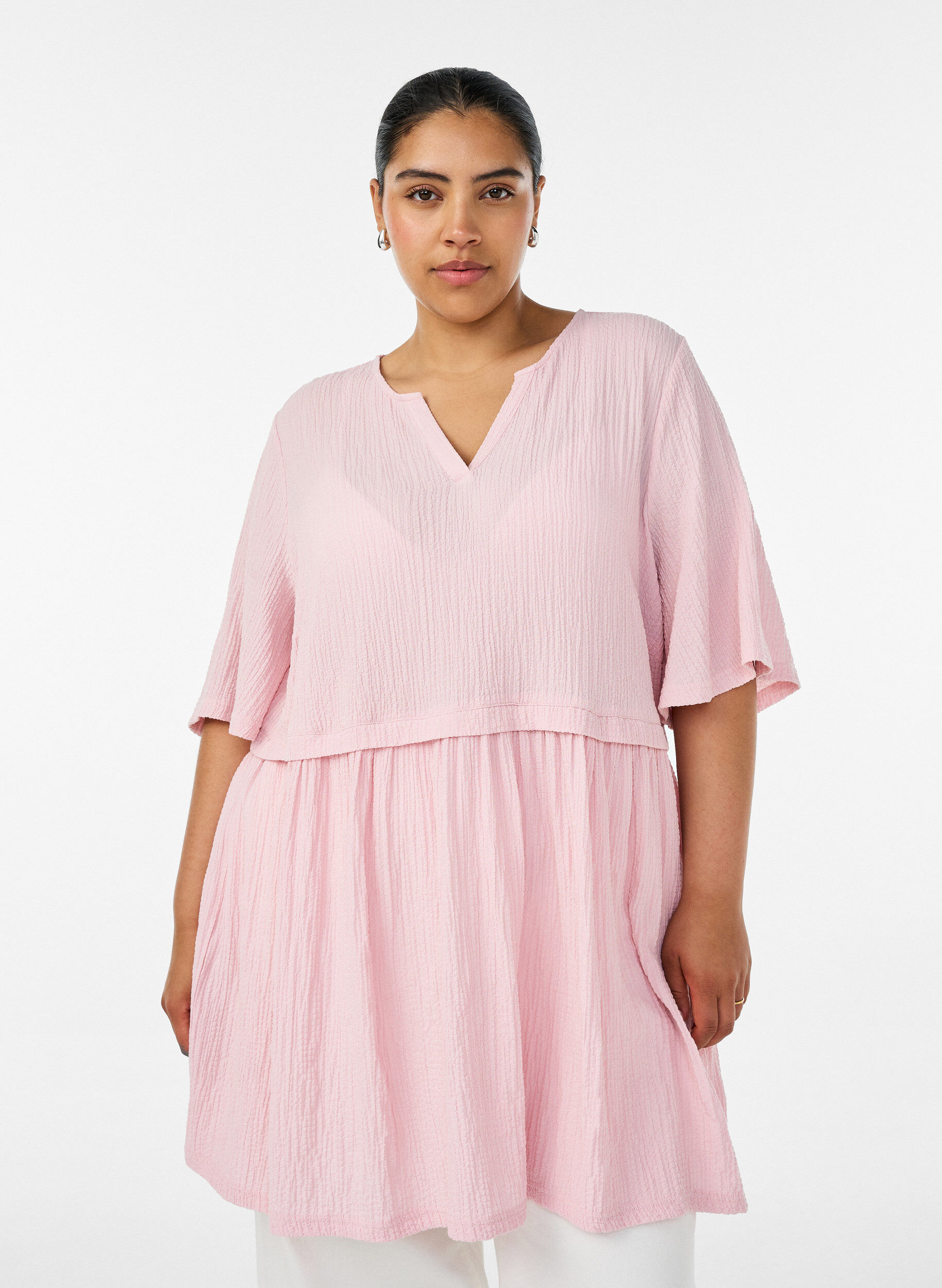 ZizziTunika mit Crinkle-Struktur und 1/2-&Auml;rmeln, Pink, Model image number 0