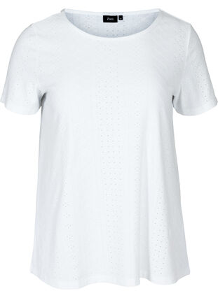 T-Shirt mit Lochstickerei, White, Packshot image number 0