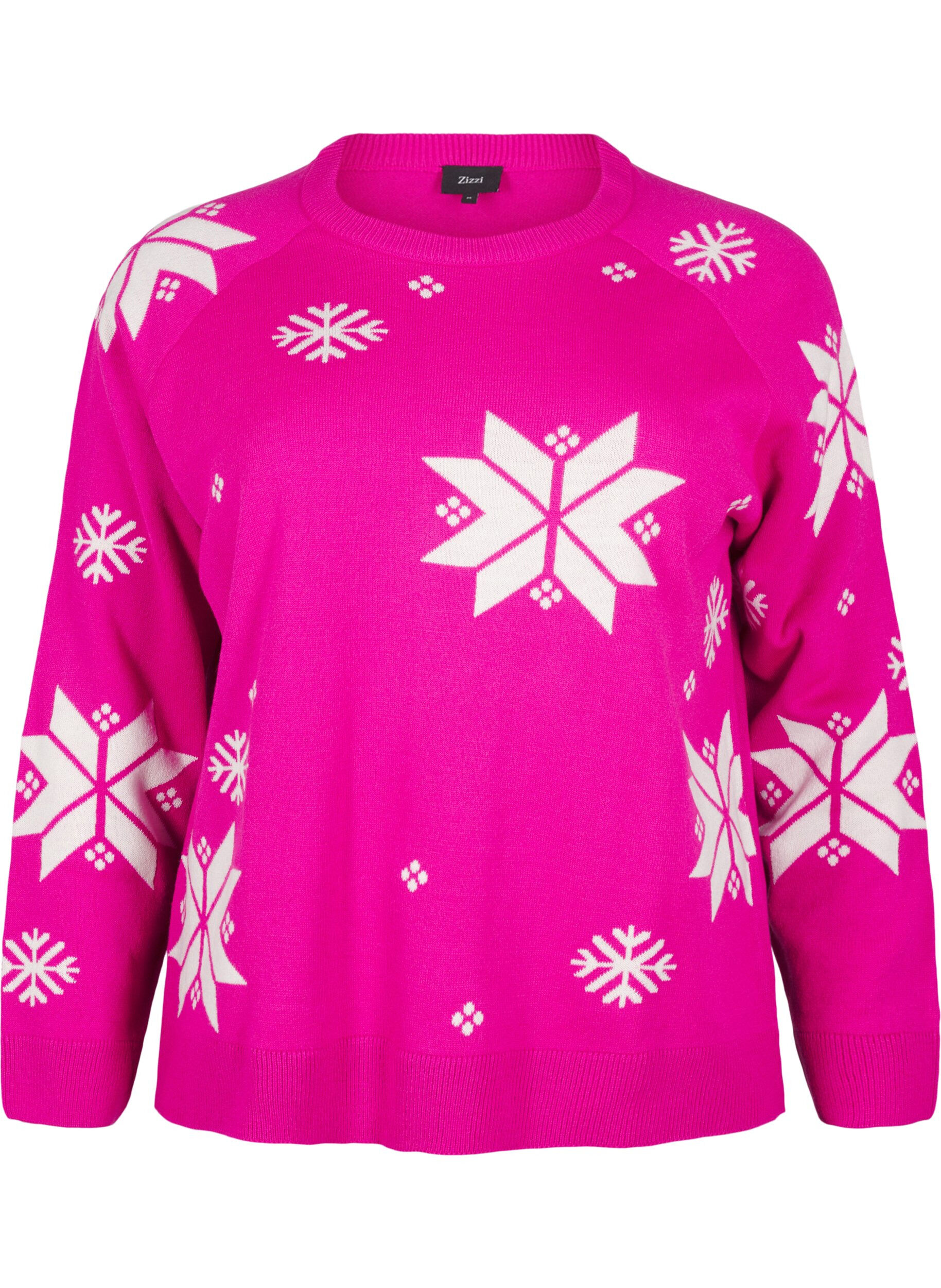 ZizziStrickpullover mit Schneeflockenmuster, Pink, Packshot image number 0