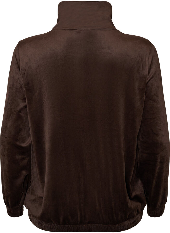 Weicher Cardigan aus Velours mit Rei&szlig;verschluss und hohem Kragen, Braun, Packshot image number 1