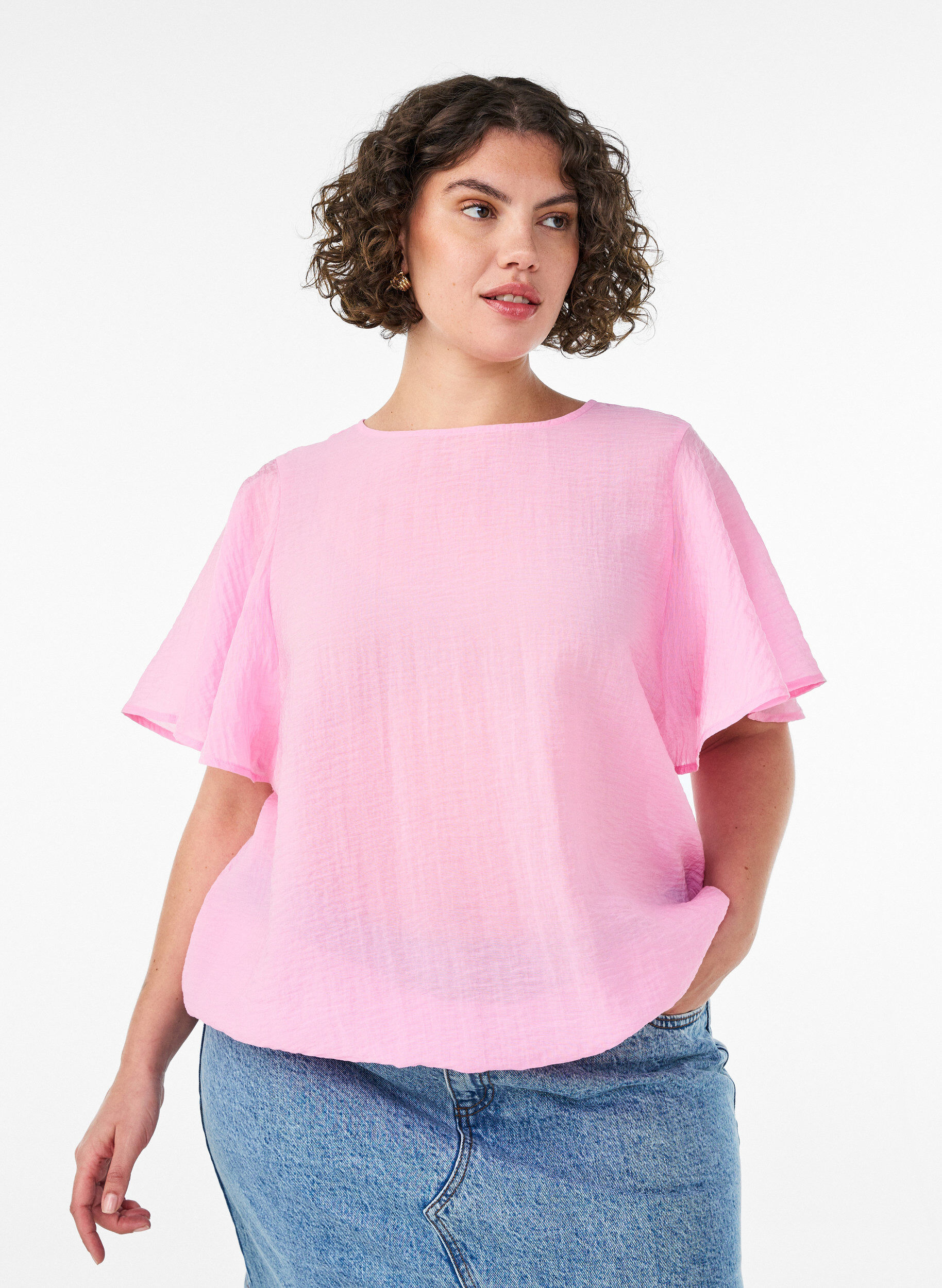 ZizziBluse mit Ballonform und Fl&uuml;gel&auml;rmeln, Pink, Model image number 0