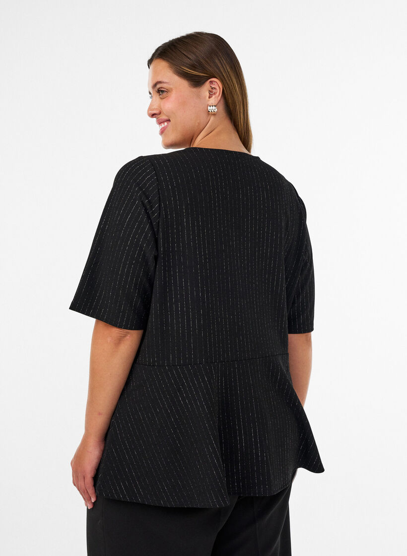 Sch&ouml;&szlig;chenbluse mit Glitzerstreifen, Schwarz, Model image number 2