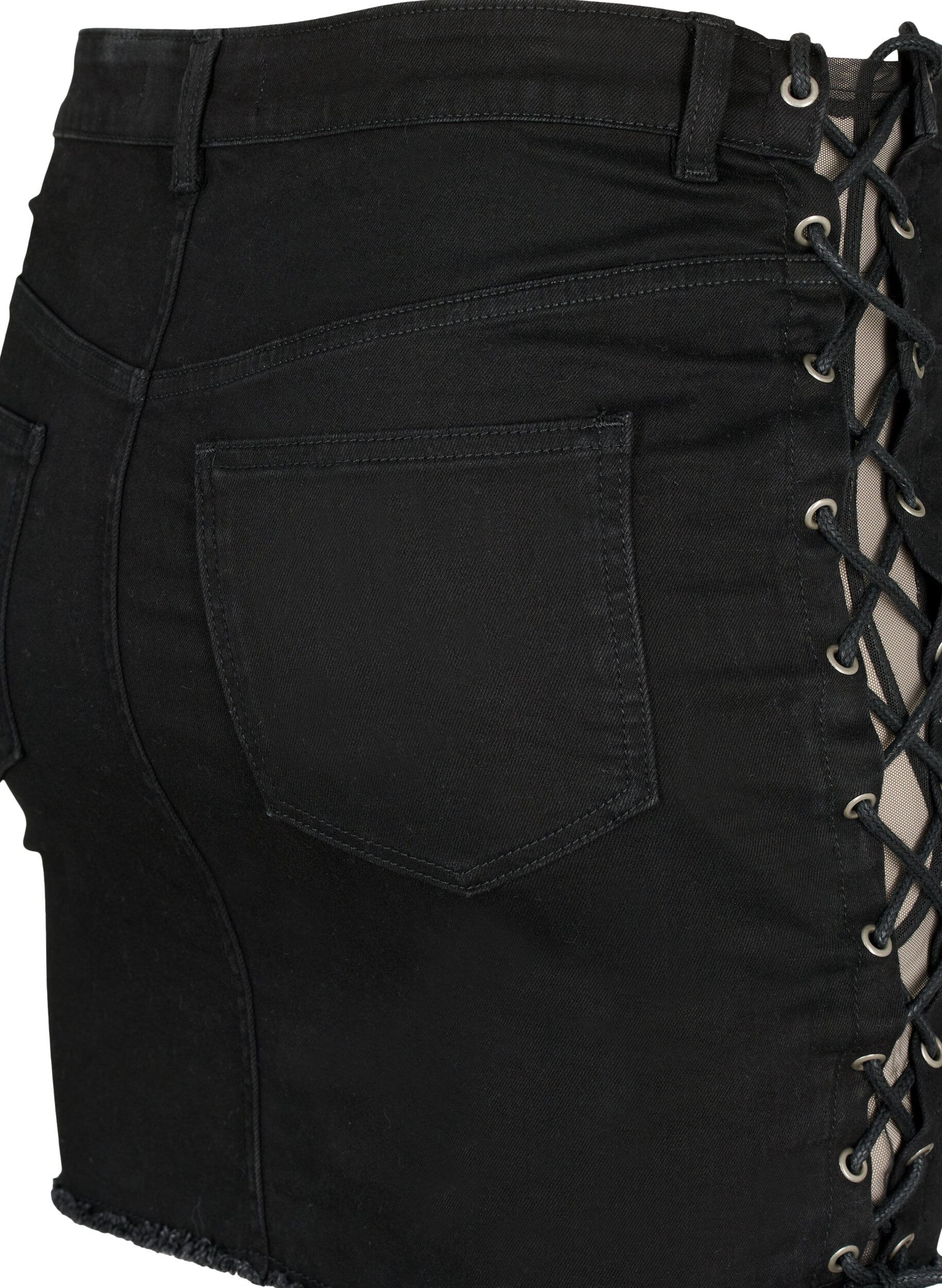 ZizziKurzer Jeansrock mit Schn&uuml;rung, Black, Packshot image number 3