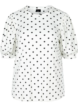 T-Shirt mit Punkten und Puffärmeln, White w. Black Dots, Packshot image number 0