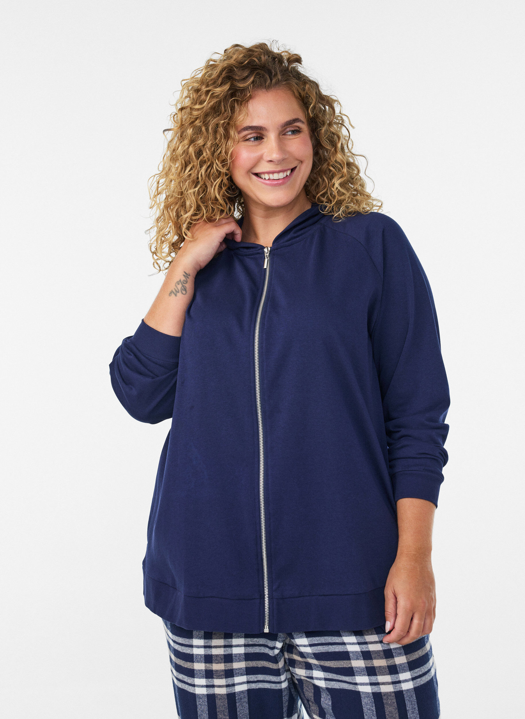 ZizziSweat-Cardigan mit Kapuze und Taschen, Blau, Model image number 0