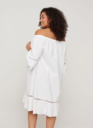 Baumwollkleid mit Spitze und kurzen Ärmeln, Bright White, Model image number 1