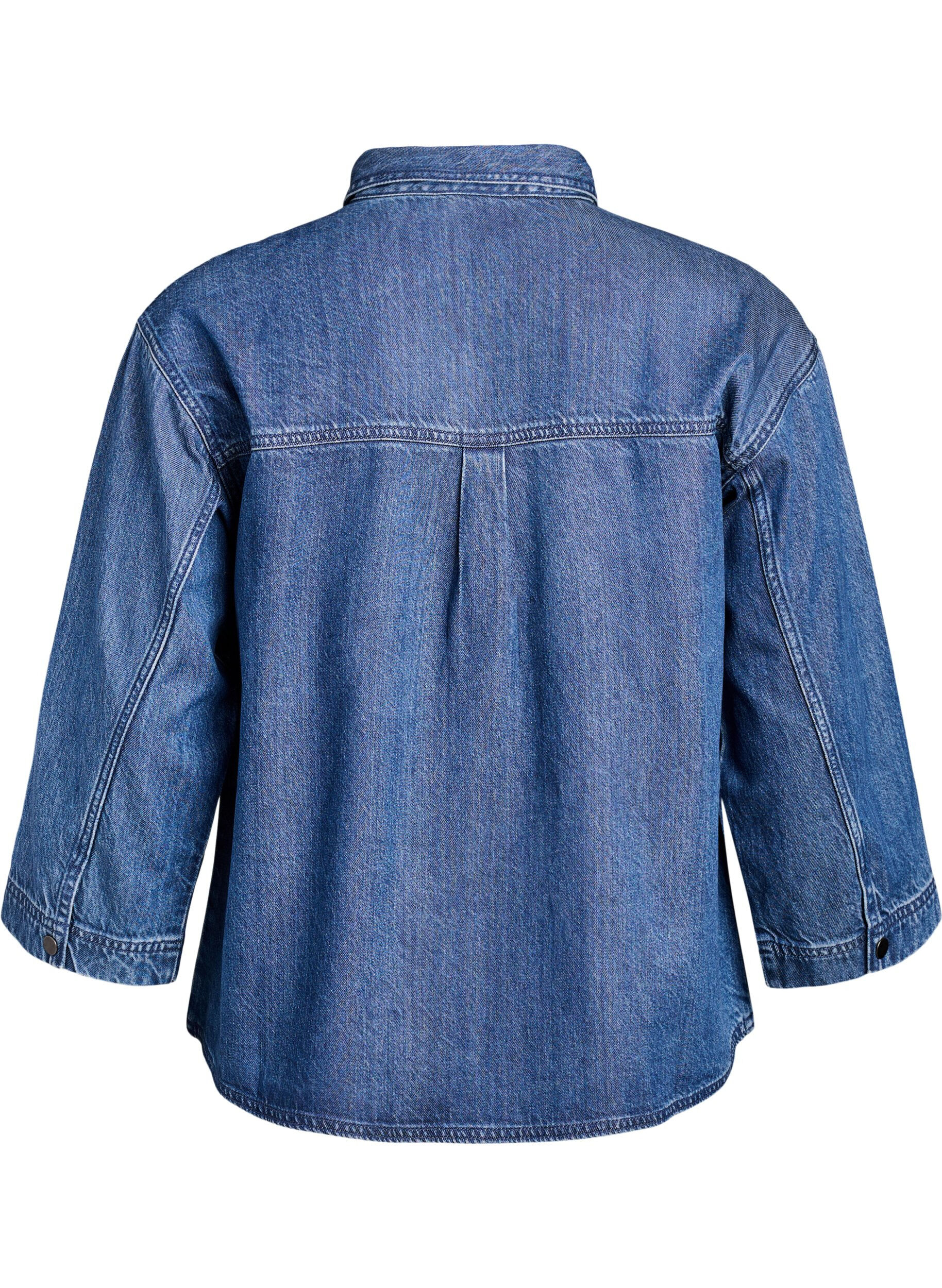 ZizziLockeres Denimhemd mit 3/4-&Auml;rmeln, Blau, Packshot image number 1
