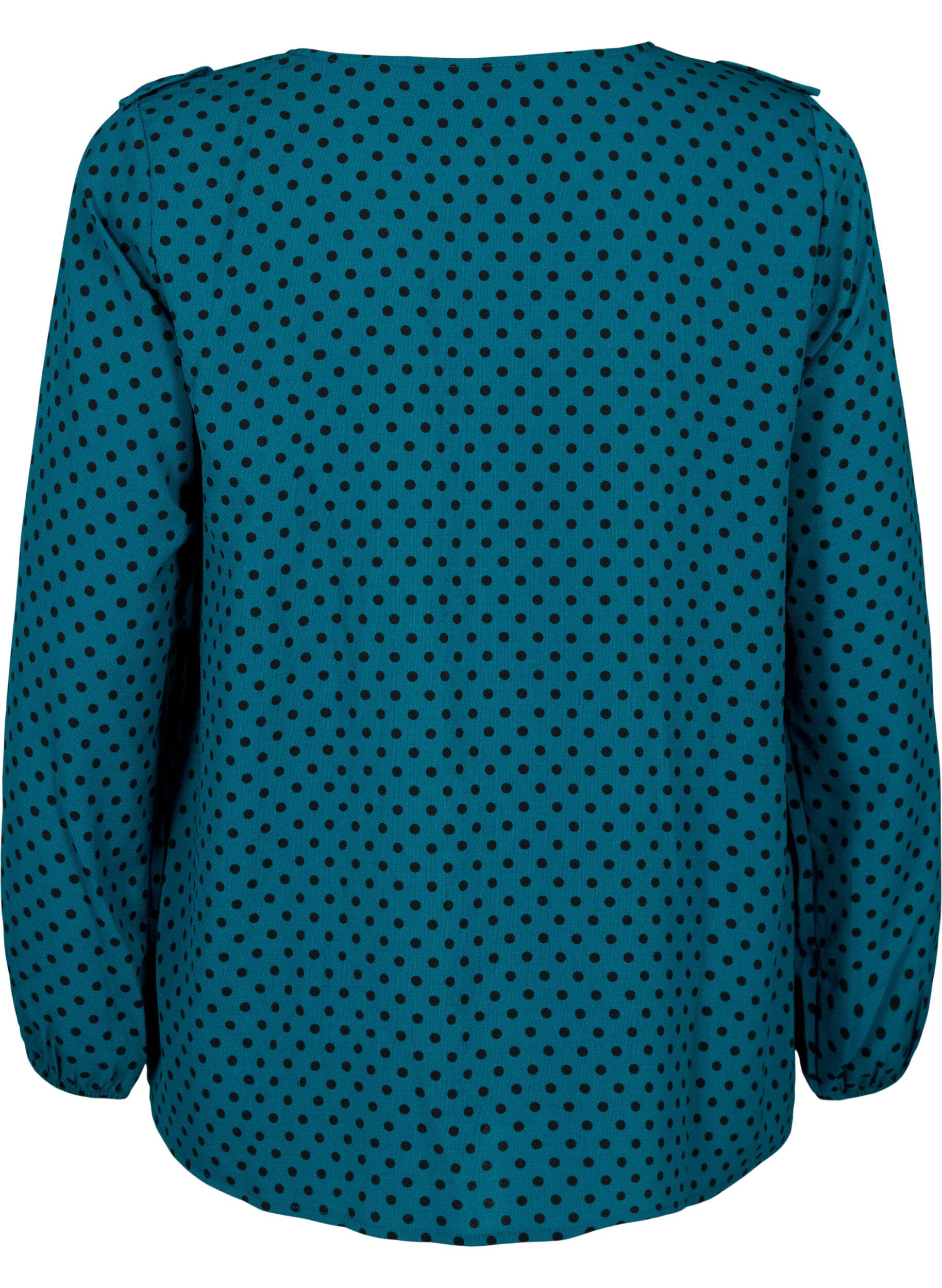ZizziLang&auml;rmelige Bluse mit R&uuml;schen, Shaded Spruce Dot, Packshot image number 1