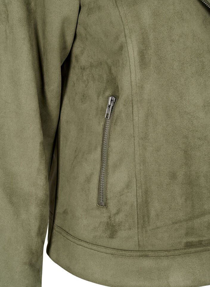Bikerjacke aus Wildlederimitat, Dusty Olive, Packshot image number 3