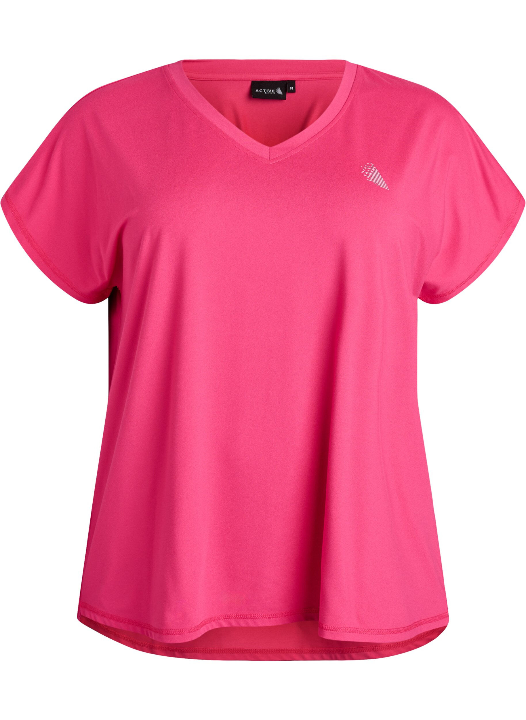 ZizziKurzarm Trainingsshirt mit V-Ausschnitt, Pink, Packshot image number 0