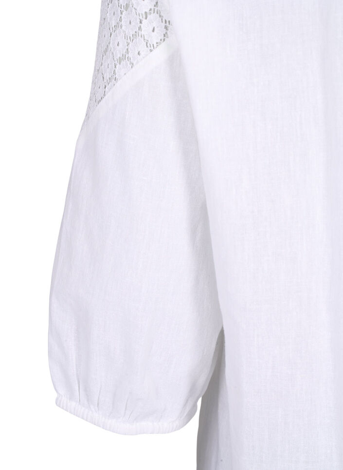Bluse aus Baumwollmischung mit Leinen und H&auml;keldetails, Bright White, Packshot image number 3