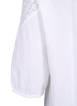 Bluse aus Baumwollmischung mit Leinen und Häkeldetails, Bright White, Packshot image number 3