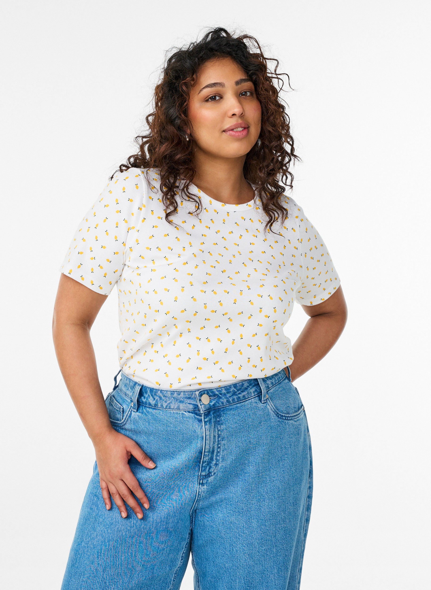 ZizziT-Shirt aus Baumwolle mit Allover-Druck, Wei&szlig;, Model image number 0