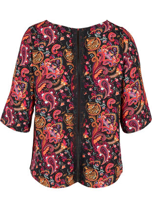 Bluse mit Print, 3/4-Ärmeln und Spitze am Rücken, Navy Blazer/Paisley, Packshot image number 1
