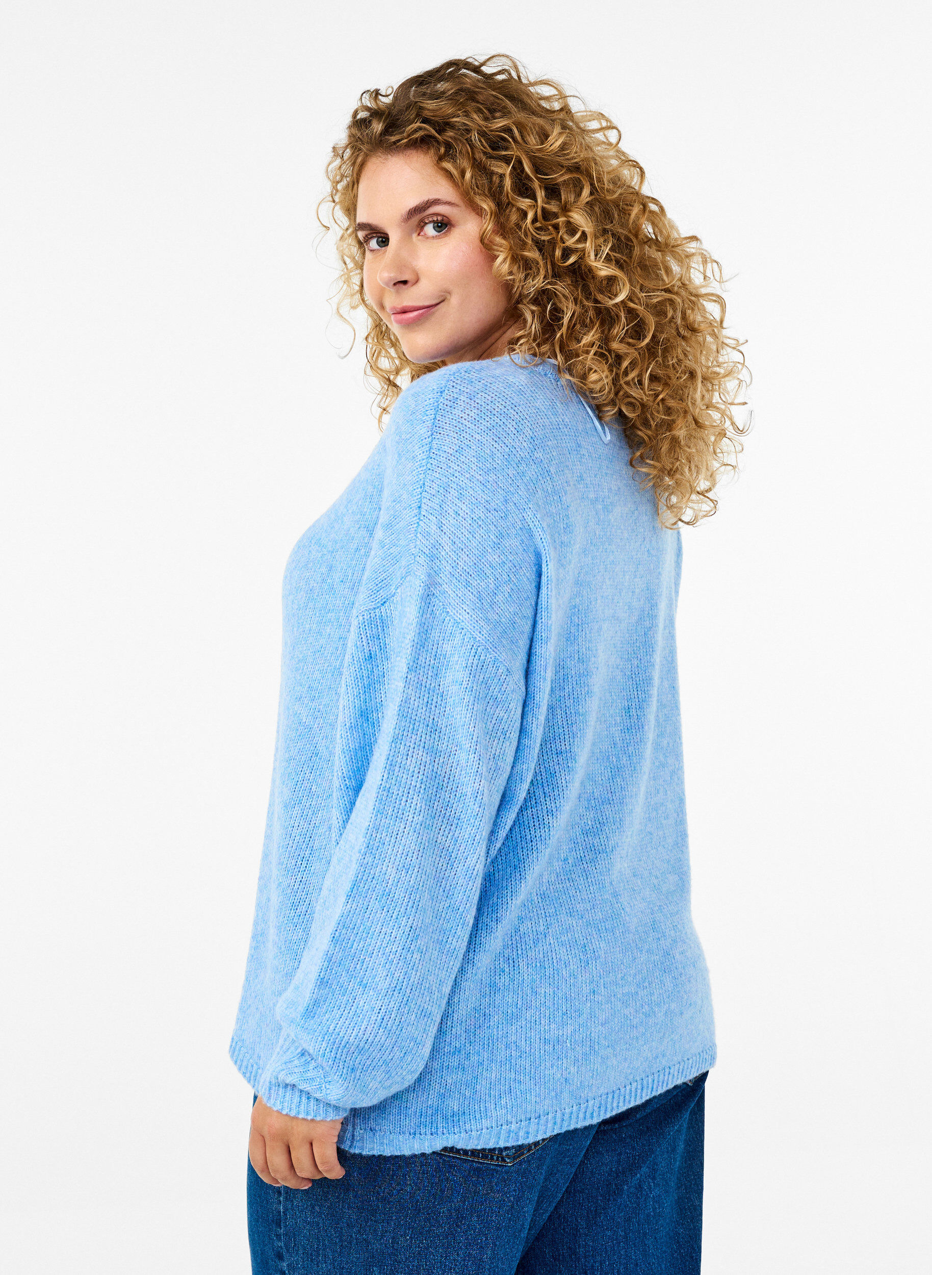 ZizziLang&auml;rmliger Strickpullover mit Wollanteil und Rundhalsausschnitt, Della R. Blue Mel., Model image number 1