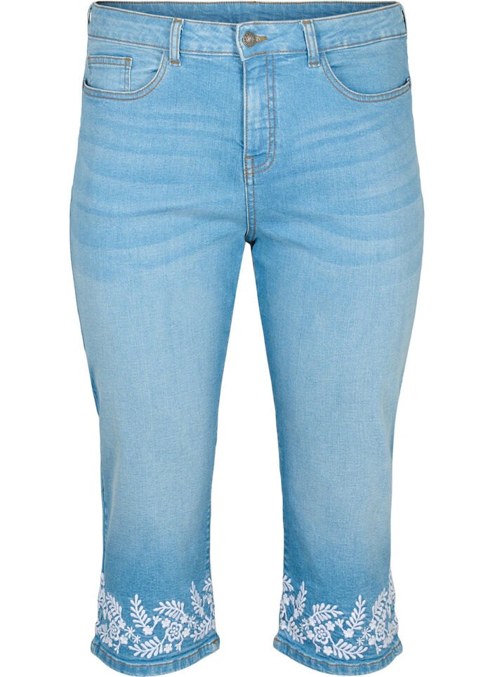  Amy Capri-Hosen mit hoher Taille und Stickerei, Light blue denim, Packshot image number 0