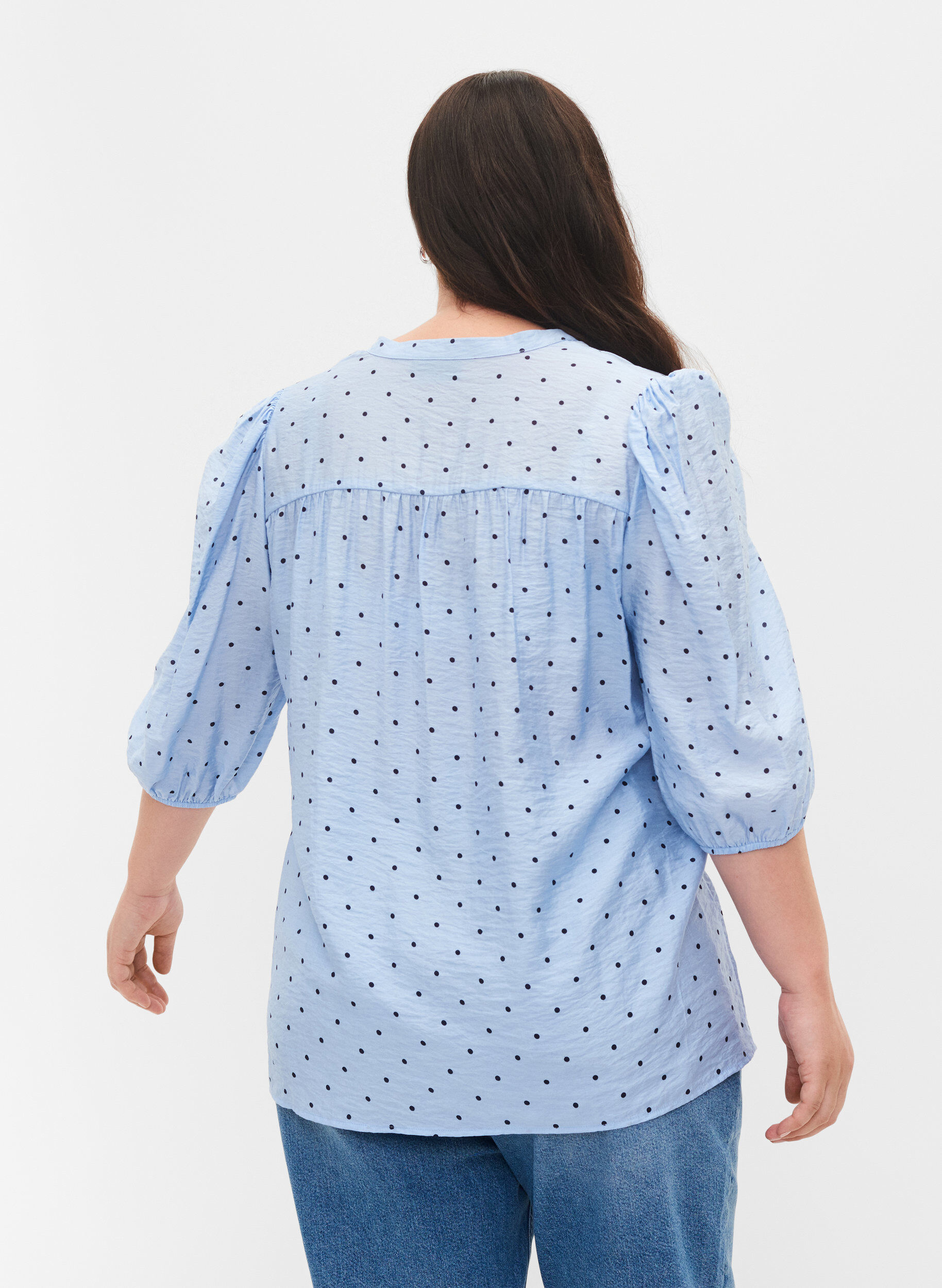 ZizziPunktebluse mit 3/4-&Auml;rmeln aus Viskose, Light Blue Dot, Model image number 1