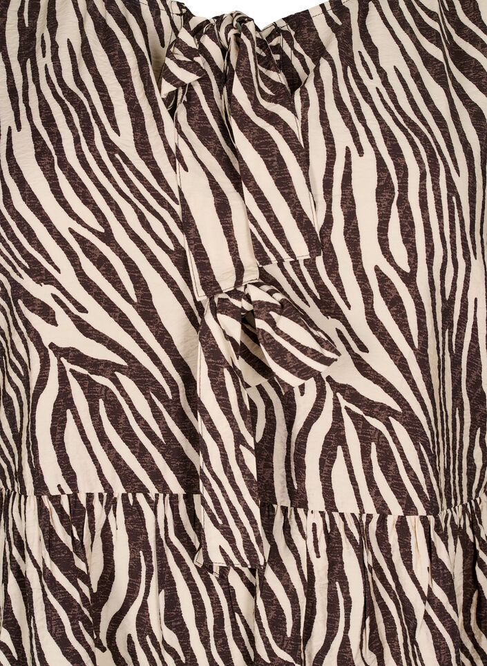 Peplum-Bluse mit Bindedetail und Zebraprint, Braun, Packshot image number 2