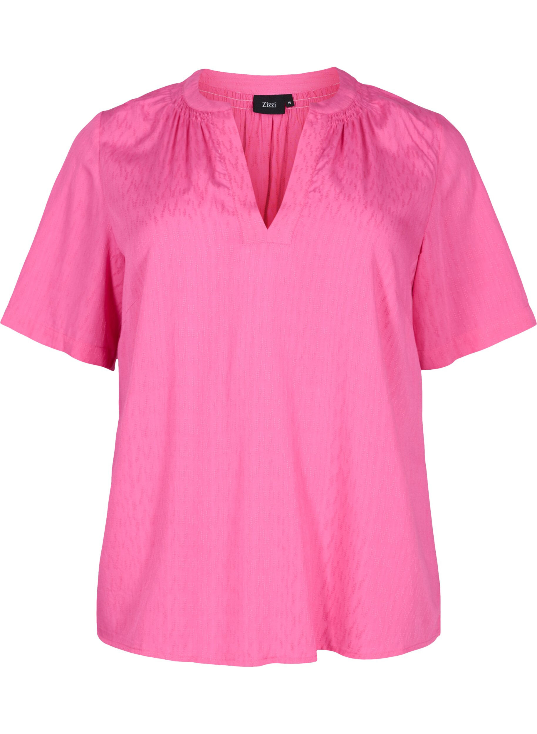 ZizziKurz&auml;rmlige Viskosebluse mit V-Ausschnitt, Shocking Pink, Packshot image number 0
