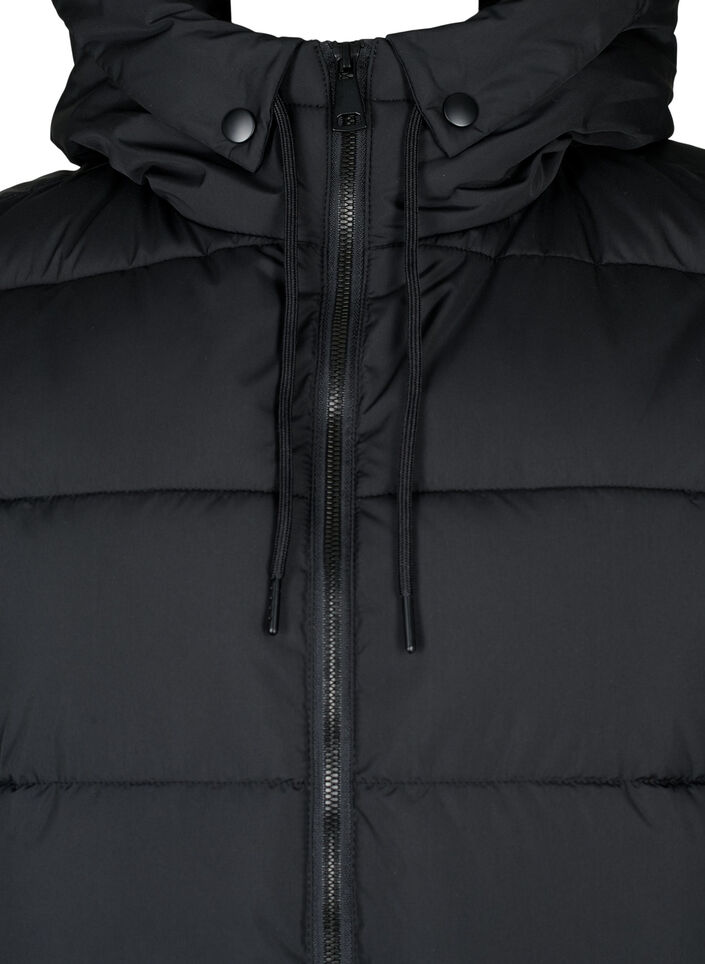 Langer Weste mit Kapuze und Taschen, Schwarz, Packshot image number 2