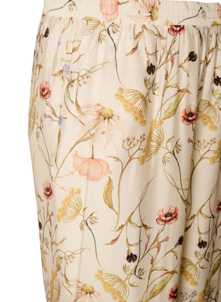 Hoch taillierte Hose aus Viskose mit Blumenmuster, Beige, Packshot