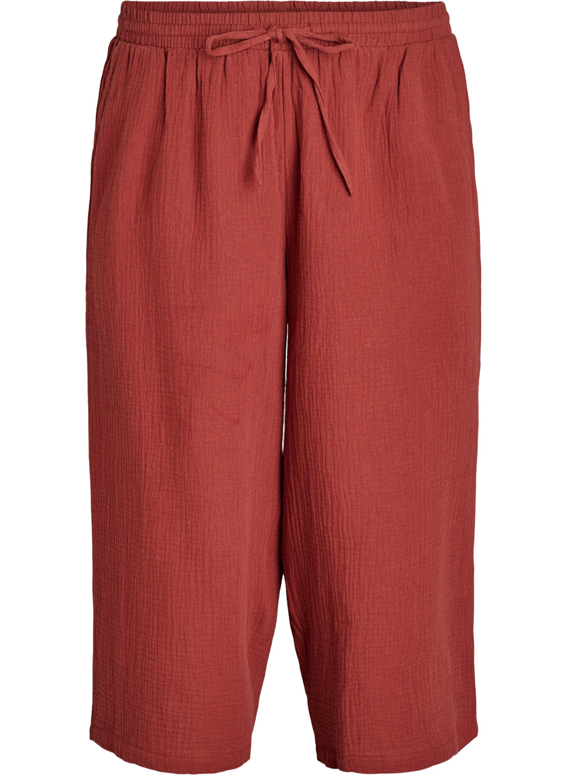ZizziCulotte-Hose aus Baumwollmusselin mit hohem Bund., Rot, Packshot image number 0