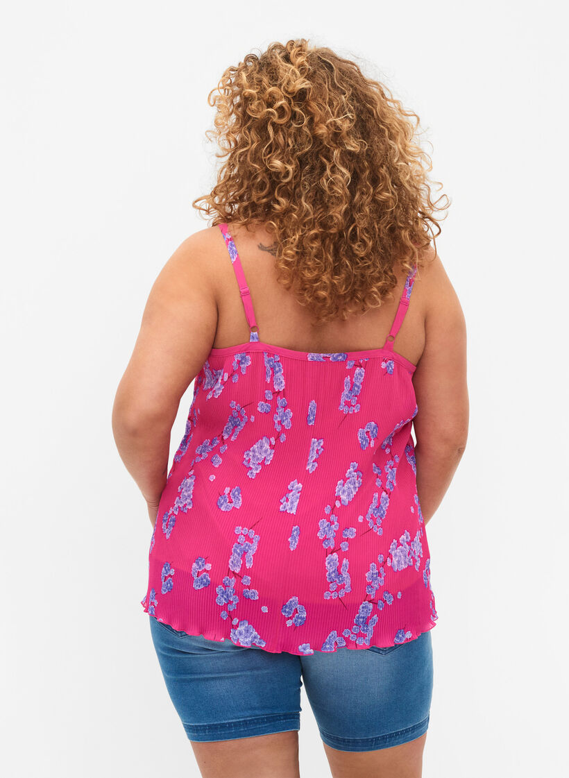 Plissiertes &auml;rmelloses Top, Beetroot Purple AOP, Model image number 1