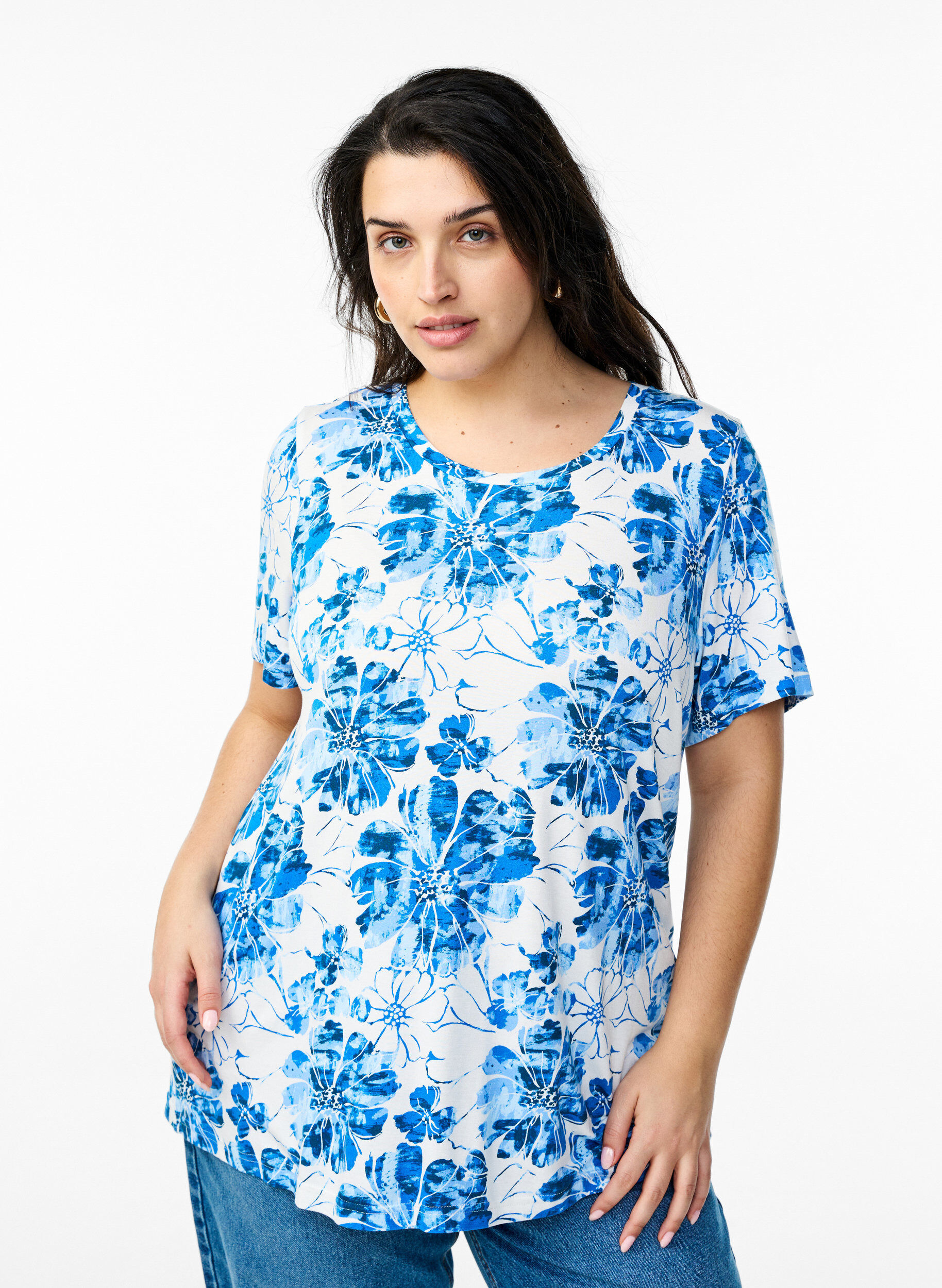 ZizziT-Shirt mit floralem Print, Blau, Model image number 0