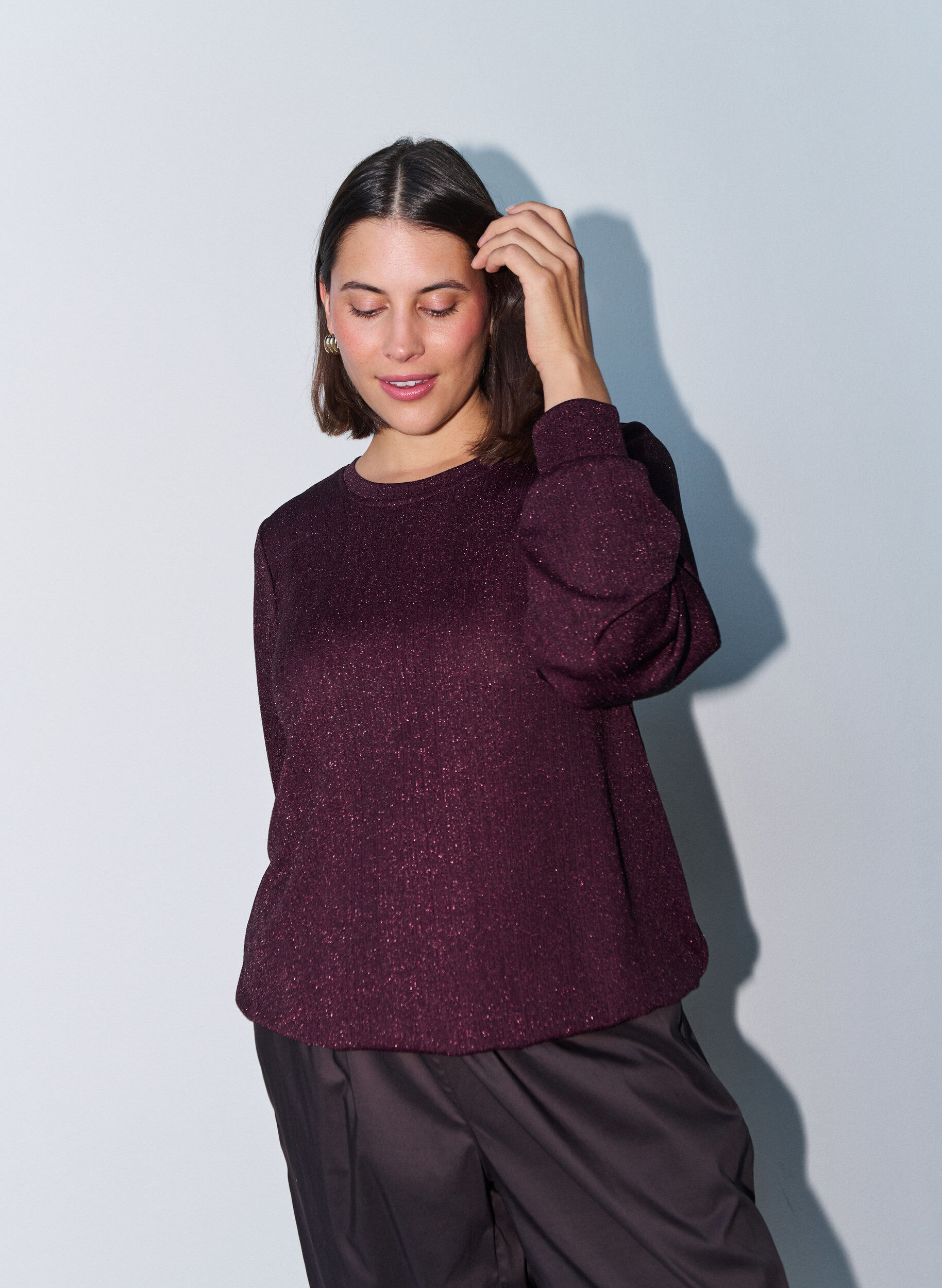ZizziBluse mit vertikaler Struktur und Glitzerfaden, Rot, Model image number 0