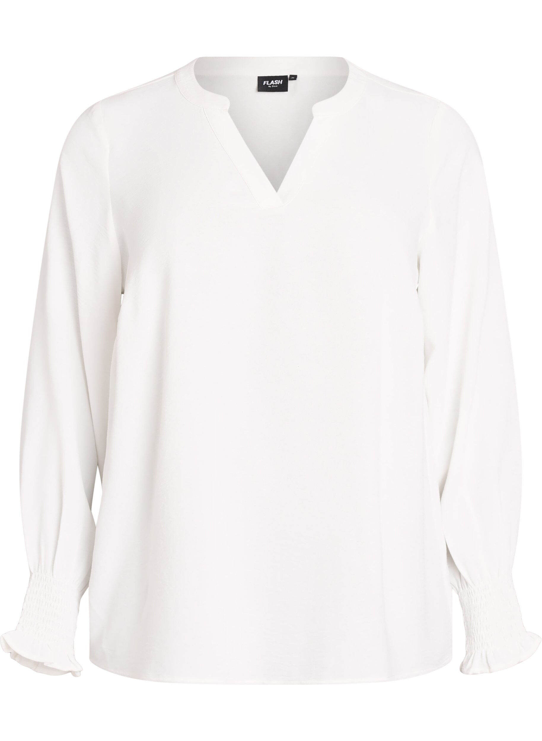 FLASH - Bluse mit Smockb&uuml;ndchen und V-Ausschnitt